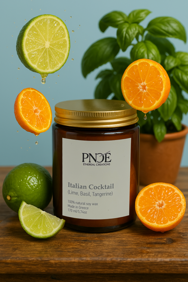 "Italian Cocktail" -Λάιμ, Βασιλικός & Μανταρίνι 100% Natural Soy Wax 170gr