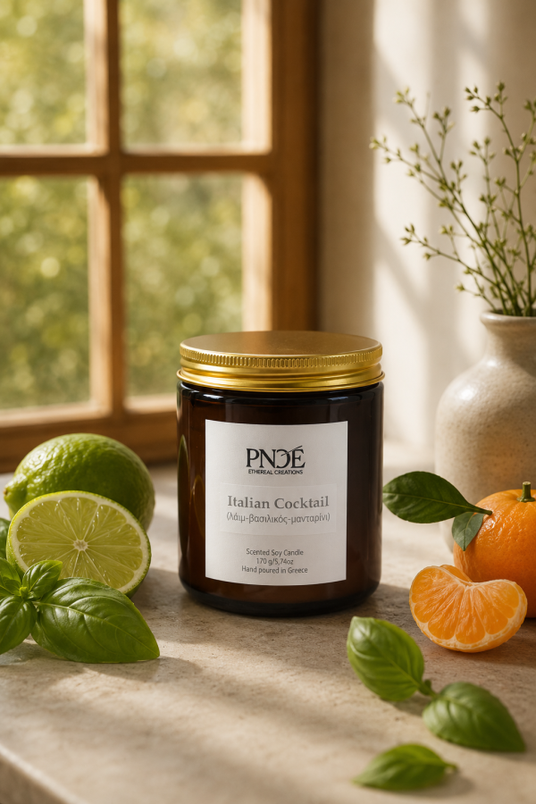 "Italian Cocktail" -Λάιμ, Βασιλικός, Μανταρίνι  Natural Soy Wax 170gr