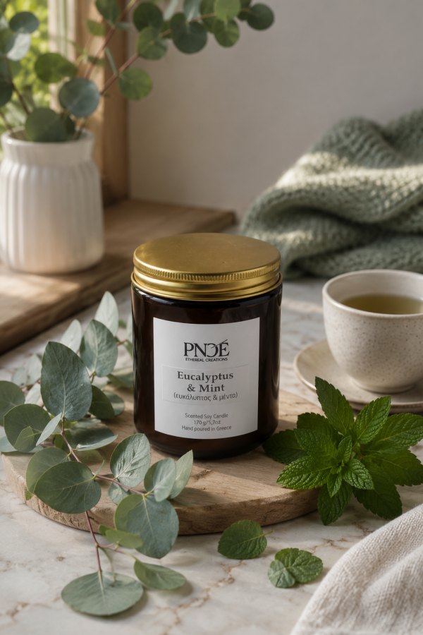"Eucalyptus & Mint" - Ευκάλυπτος & Μέντα Natural Soy Candle 170gr