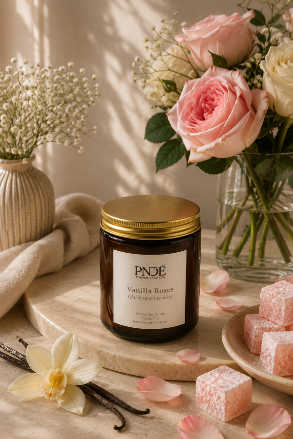 "Roses Vanilla" - Γλυκό Τριαντάφυλλο Natural Soy Candle 170gr
