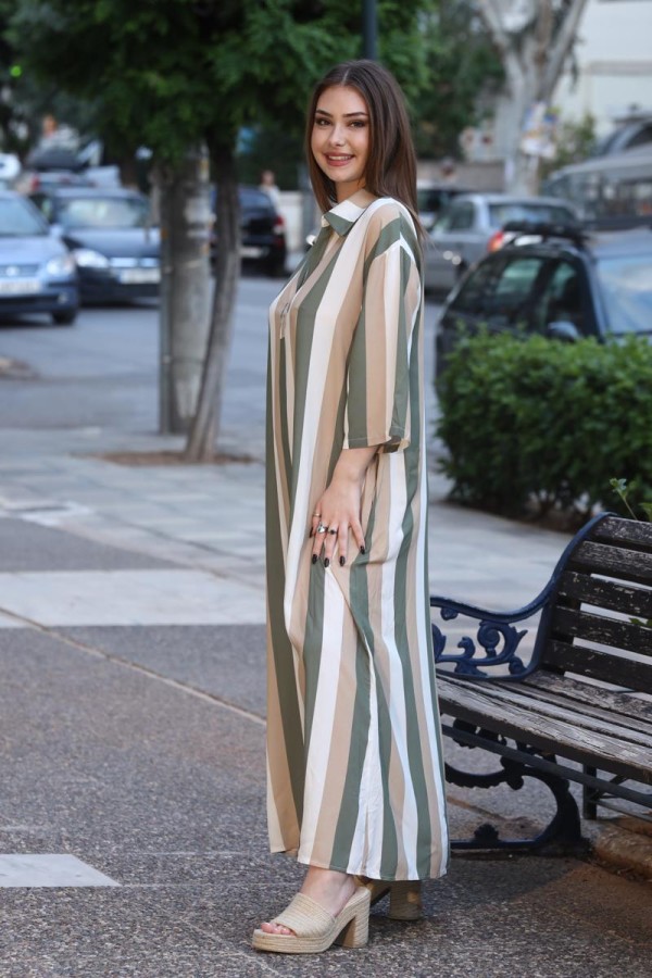 ELINA STRIPED CAFTAN DRESS MAXI