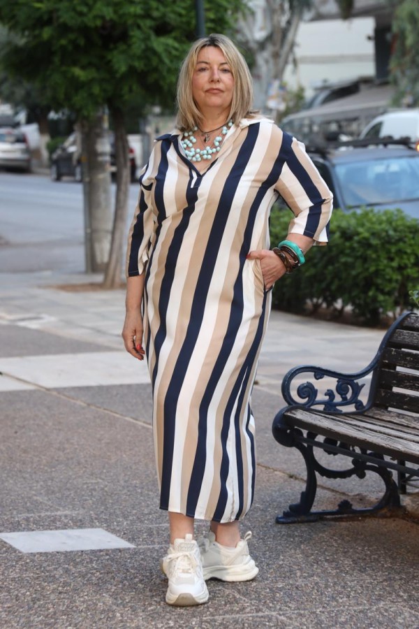 ELINA STRIPED CAFTAN DRESS MAXI