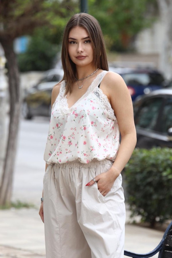 LINGERIE TOP FLORAL ΜΕ ΔΑΝΤΕΛΑ