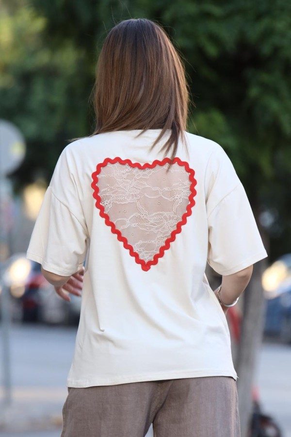 HEART LACE T-SHIRT ΜΕ ΔΑΝΤΕΛΑ