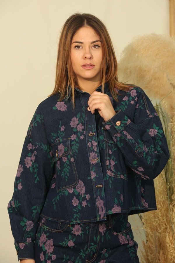 AURA ΤΖΙΝ JACKET ΜΕ ΦΛΟΡΑΛ ΚΕΝΤΗΜΑ