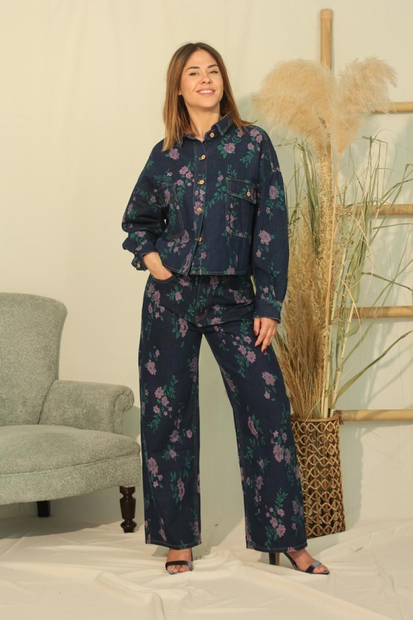 AURA ΤΖΙΝ JACKET ΜΕ ΦΛΟΡΑΛ ΚΕΝΤΗΜΑ
