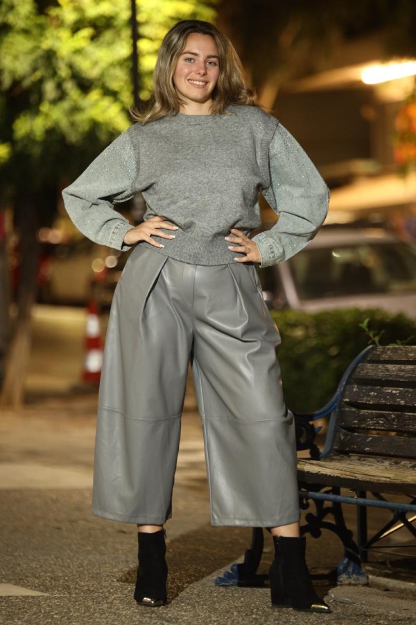 EVIRA WIDE LEG ΠΑΝΤΕΛΟΝΑ ΔΕΡΜΑΤΙΝΗ