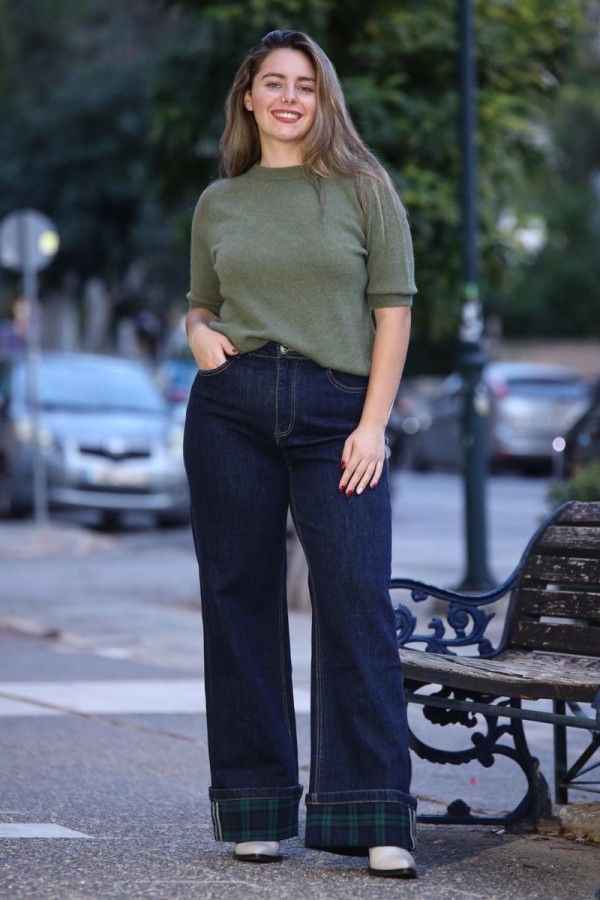 HEARTY PLAID WIDE LEG JEANS
