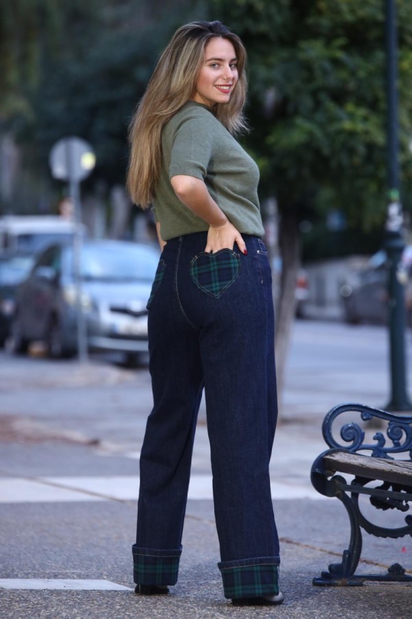 HEARTY PLAID WIDE LEG JEANS