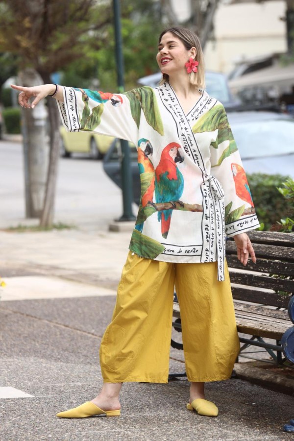 TROPICAL PARROT WRAP TOP