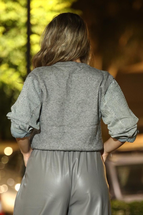 SOLEN ΠΛΕΚΤΟ ΜΕ DENIM STRASS ΜΑΝΙΚΙΑ